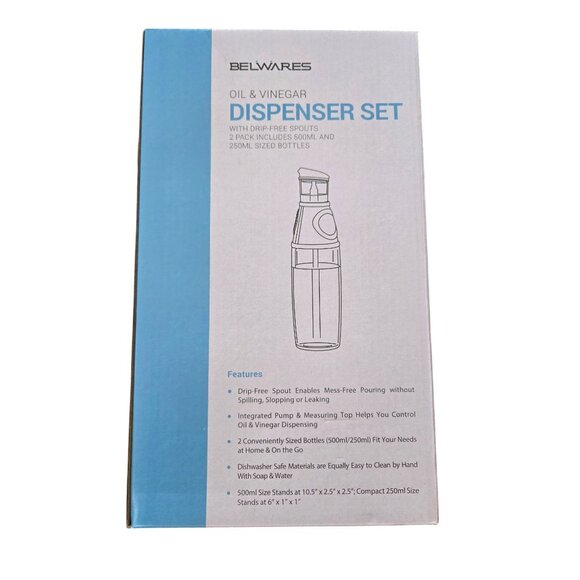 Oil Vinegar Dispenser Set Measure Easy Pour Spout With Drip-Free Modern 2-Pack - Picture 3 of 7